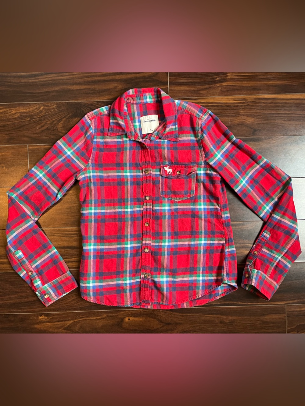 abercrombie kids Girl’s Red Plaid Button-Down Flannel Shirt, XL
